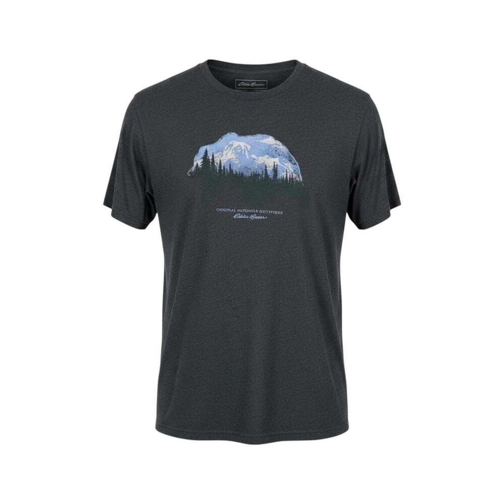 Eddie Bauer Tee Shirt Crew Neck Size Men's L Dark Grey Snow Capped Mountain Bear - Picture 1 of 7